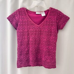 Worthington Lace Short Sleeve Magenta Size S